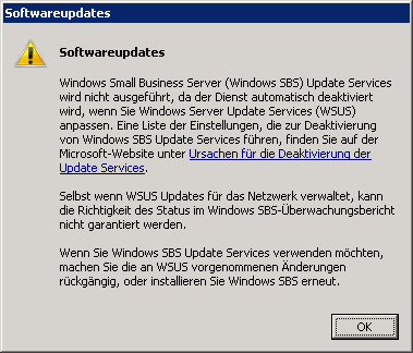 Windows Small Business Server 2011 Konsole Software Updates